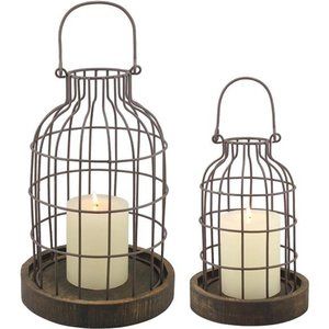 2PC Wire METAL CLOCHE SET, Set of 2, Brown